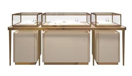 Stainless Steel Jewelry Showcase with Lockable Security System and Customizable Mirror for Retail Stores