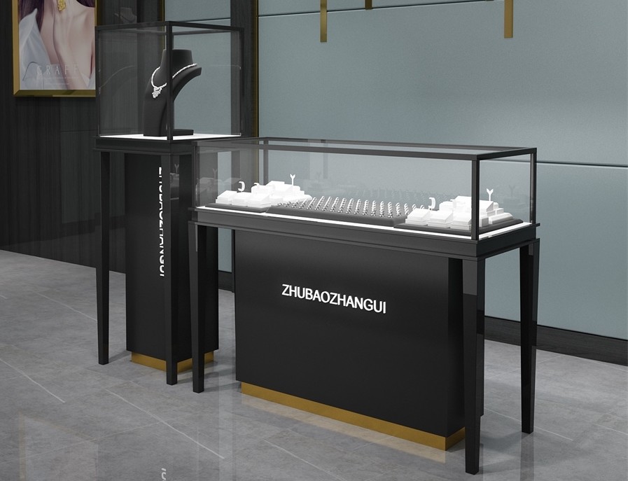 ODM-Schwarz-Titanjuweliergeschäft-Schaukasten mit ultra weißem elektrischem Glasverschluß